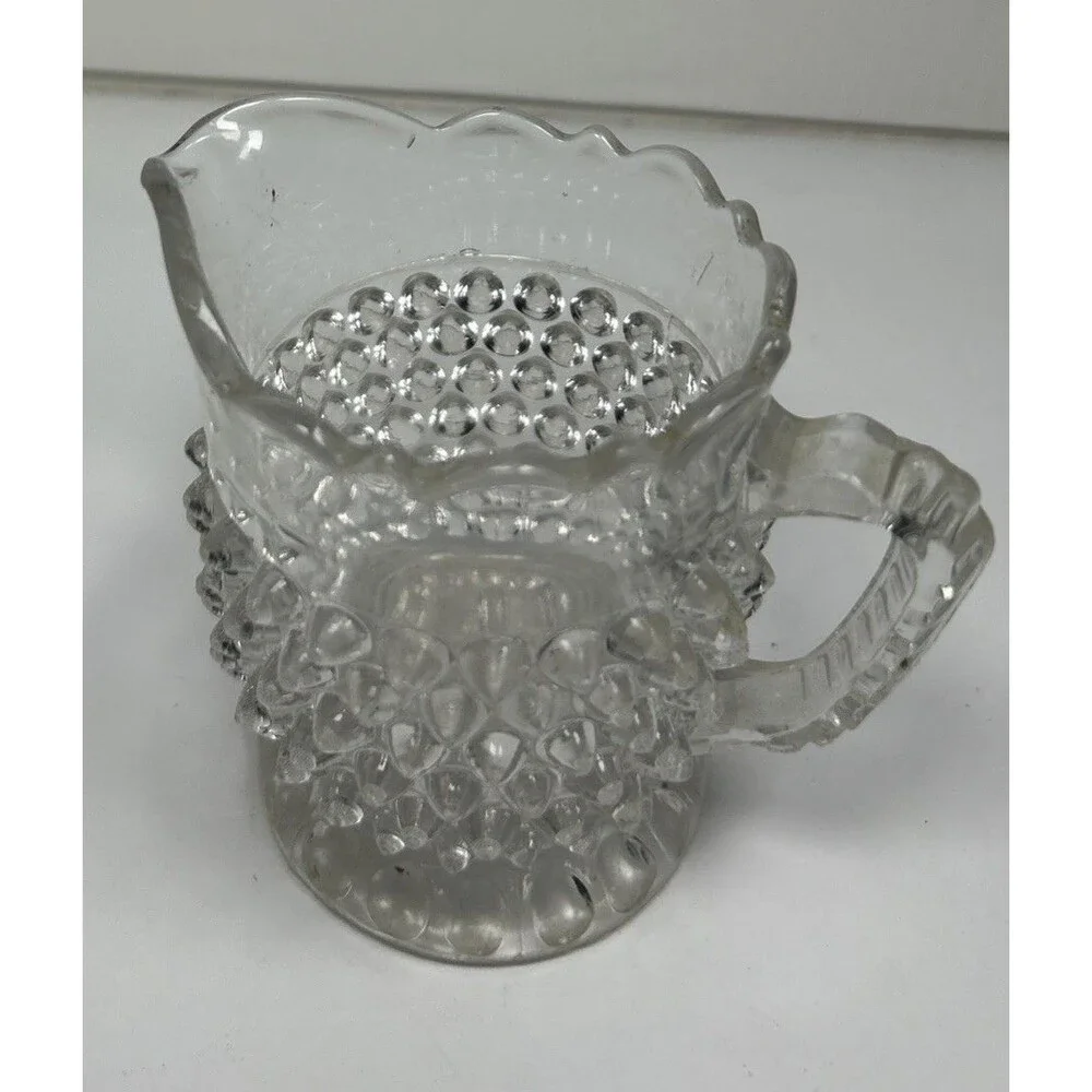 Antique Doyle & Co No 150 Hobnail with Fan Edge Glass Creamer Pitcher EAPG 1880s